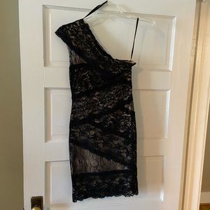 Bebe Lace Black One Shoulder Dress